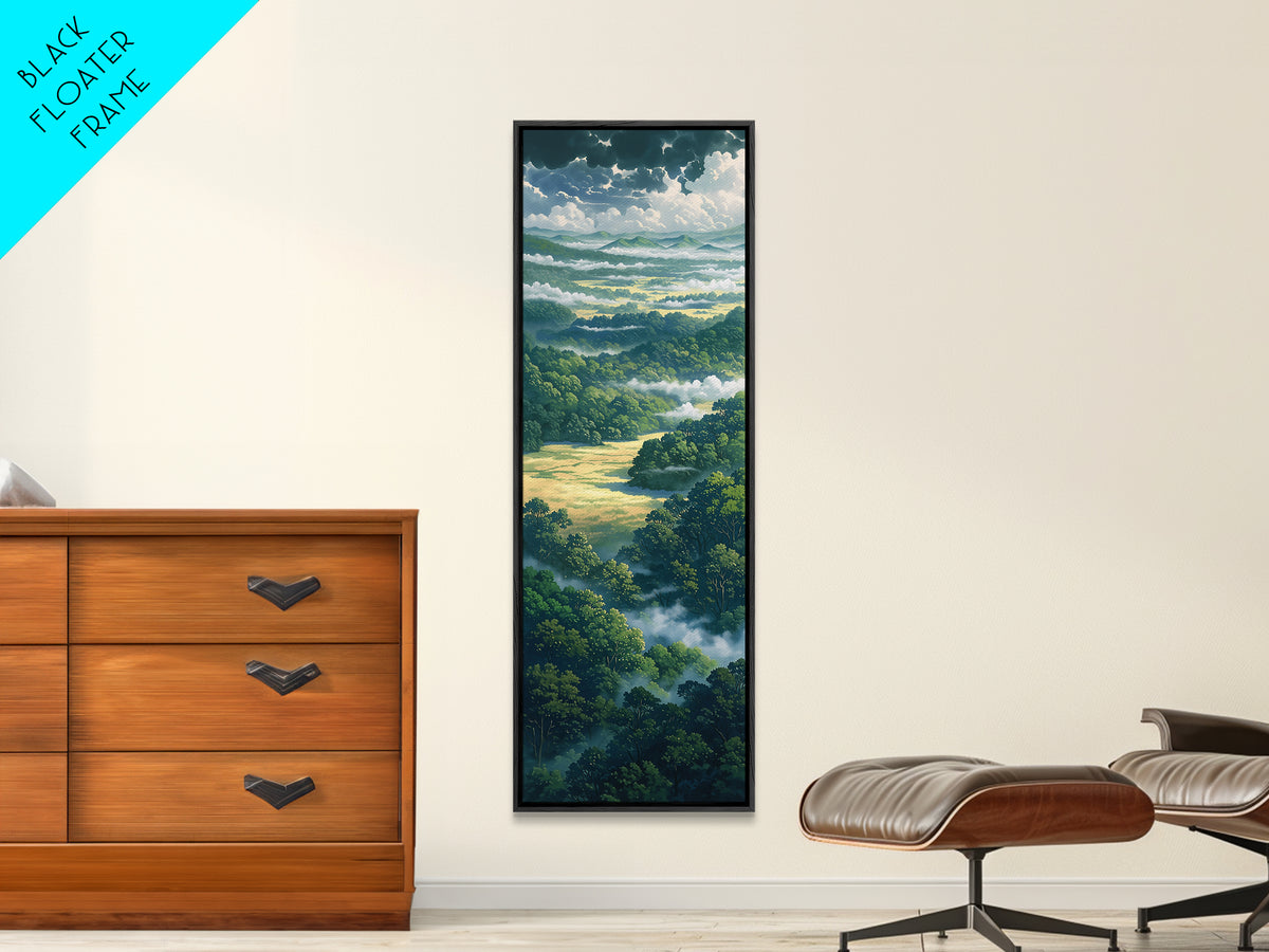Moody Forest Clearing Framed Canvas Print, General Fine Art, Poster, Living Room Decor, Fine Art, Wall Art Prints, GEN-1x3-20