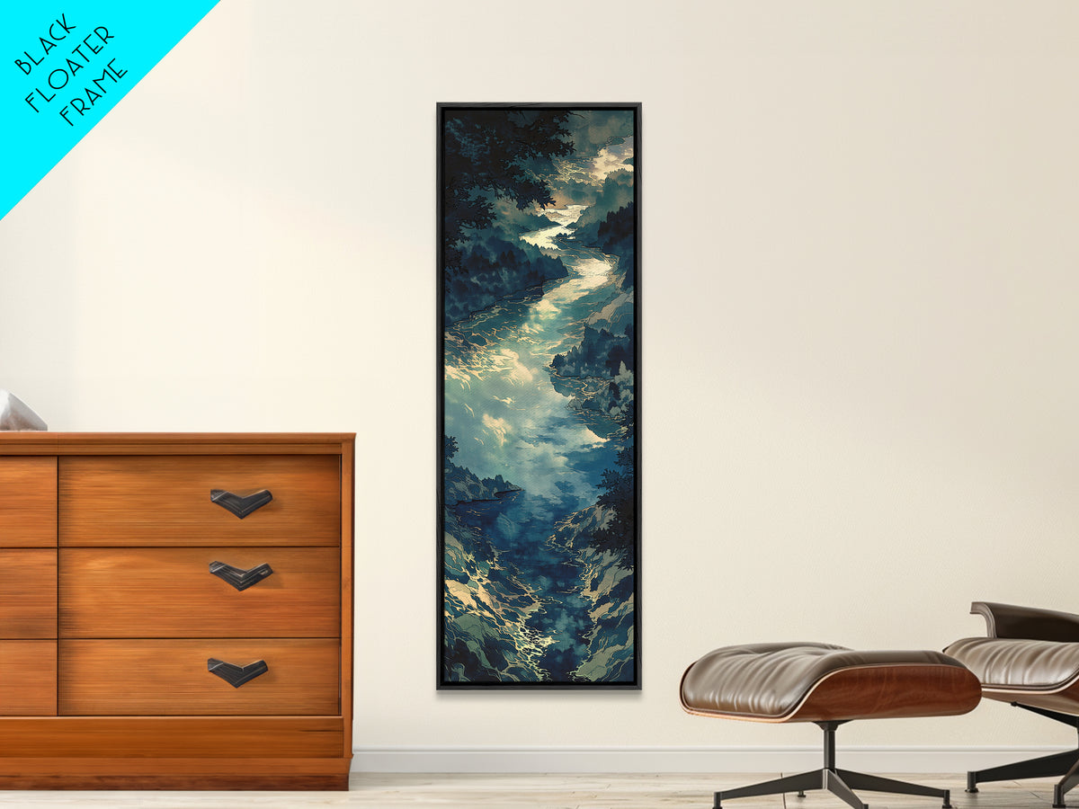 Quiet Abstract River Shape Framed Canvas Print, General Fine Art, Painting, Living Room Decor, Abstract Art, GEN-1x3-36
