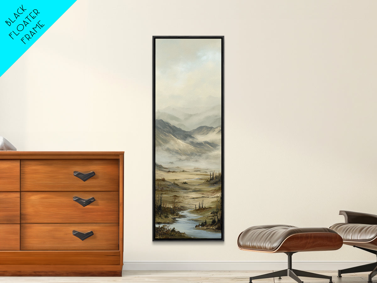 Misty Mountain Valley Framed Canvas Print, General Fine Art, Oil Painting, Living Room Decor, Fine Art, Gallery Decor, GEN-1x3-64