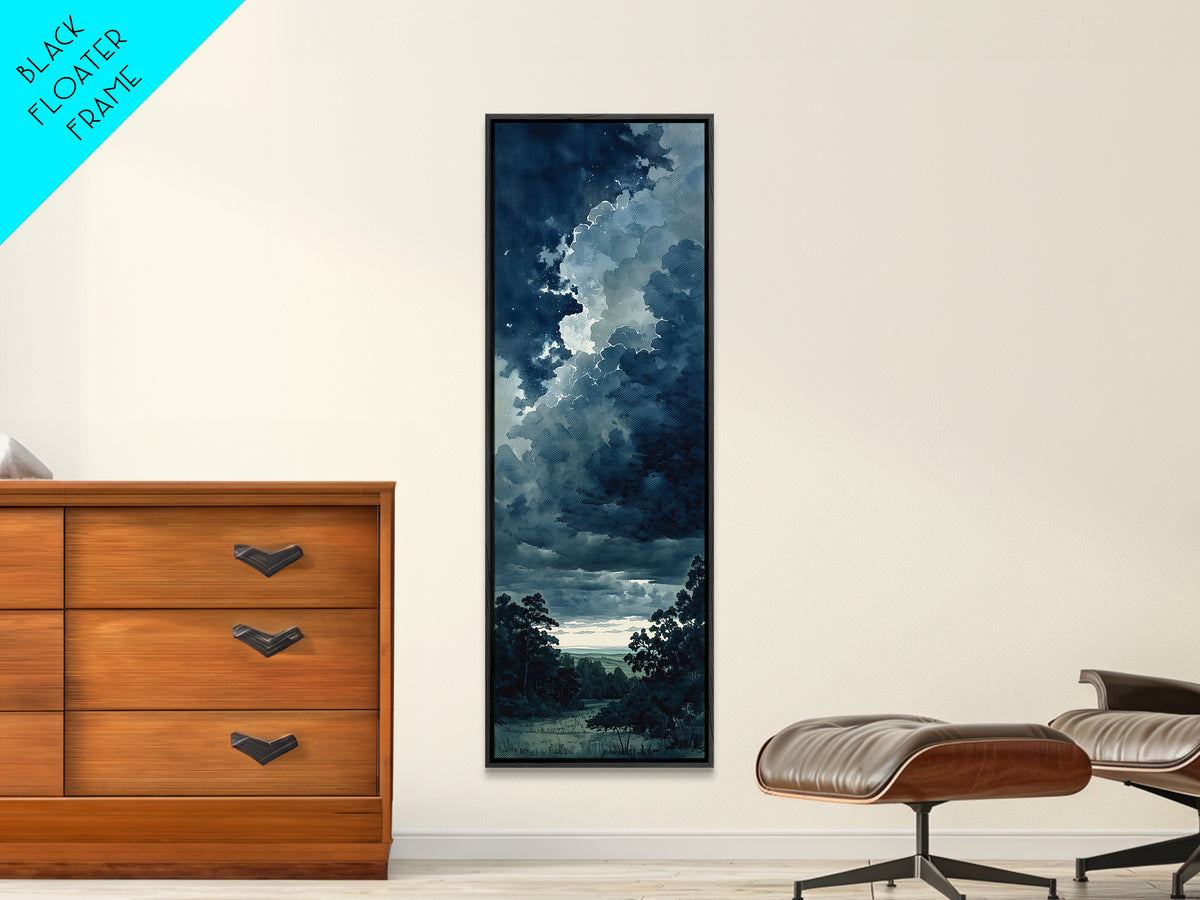 Elegant Ink Wash Landscape Framed Canvas Print, General Fine Art, Contemporary Art, Living Room Decor, Fine Art, GEN-1x3-8