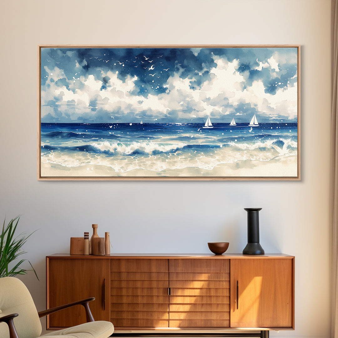 Coastal Water Study Framed Canvas Print, General Fine Art, Digital Prints, Living Room Decor, Fine Art, Large Wall Art, GEN-2x1-1