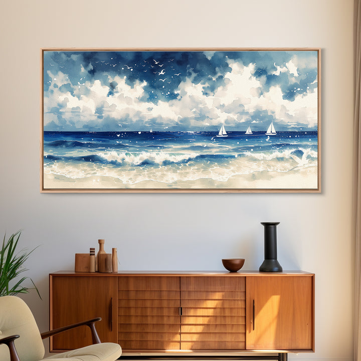 Coastal Water Study Framed Canvas Print, General Fine Art, Digital Prints, Living Room Decor, Fine Art, Large Wall Art, GEN-2x1-1