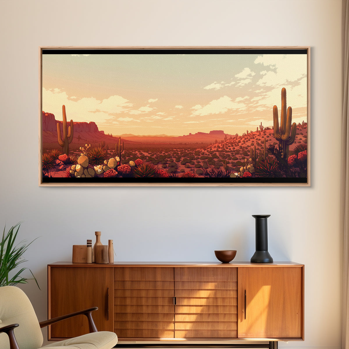 Serene Desert Horizon Framed Canvas Print, General Fine Art, Wall Decor, Living Room Decor, Fine Art, Original Painting, GEN-2x1-13