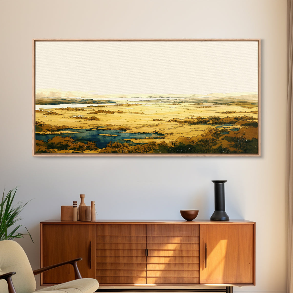 Elegant Ink Wash Landscape Framed Canvas Print, General Fine Art, Fine Art Print, Living Room Decor, Fine Art, GEN-2x1-16