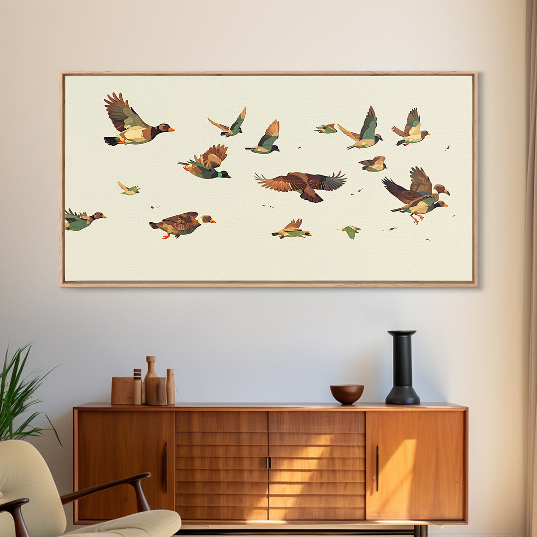 Minimal Birds in Flight over an Open Framed Canvas Print, General Fine Art, Room Decor, Living Room Decor, Fine Art, GEN-2x1-18