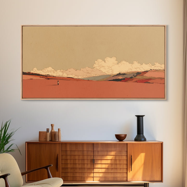 Minimal Black Line Figure on Textured Paper Framed Canvas Print, General Fine Art, Print, Living Room Decor, Fine Art, GEN-2x1-23