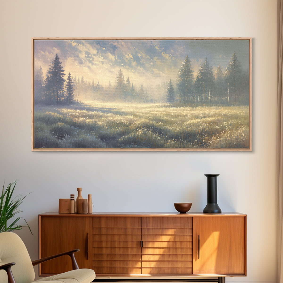 Sunlit Meadow with Loose Impressionist Brushwork Canvas Print, General Fine Art, Contemporary Art, Living Room Decor, GEN-2x1-34