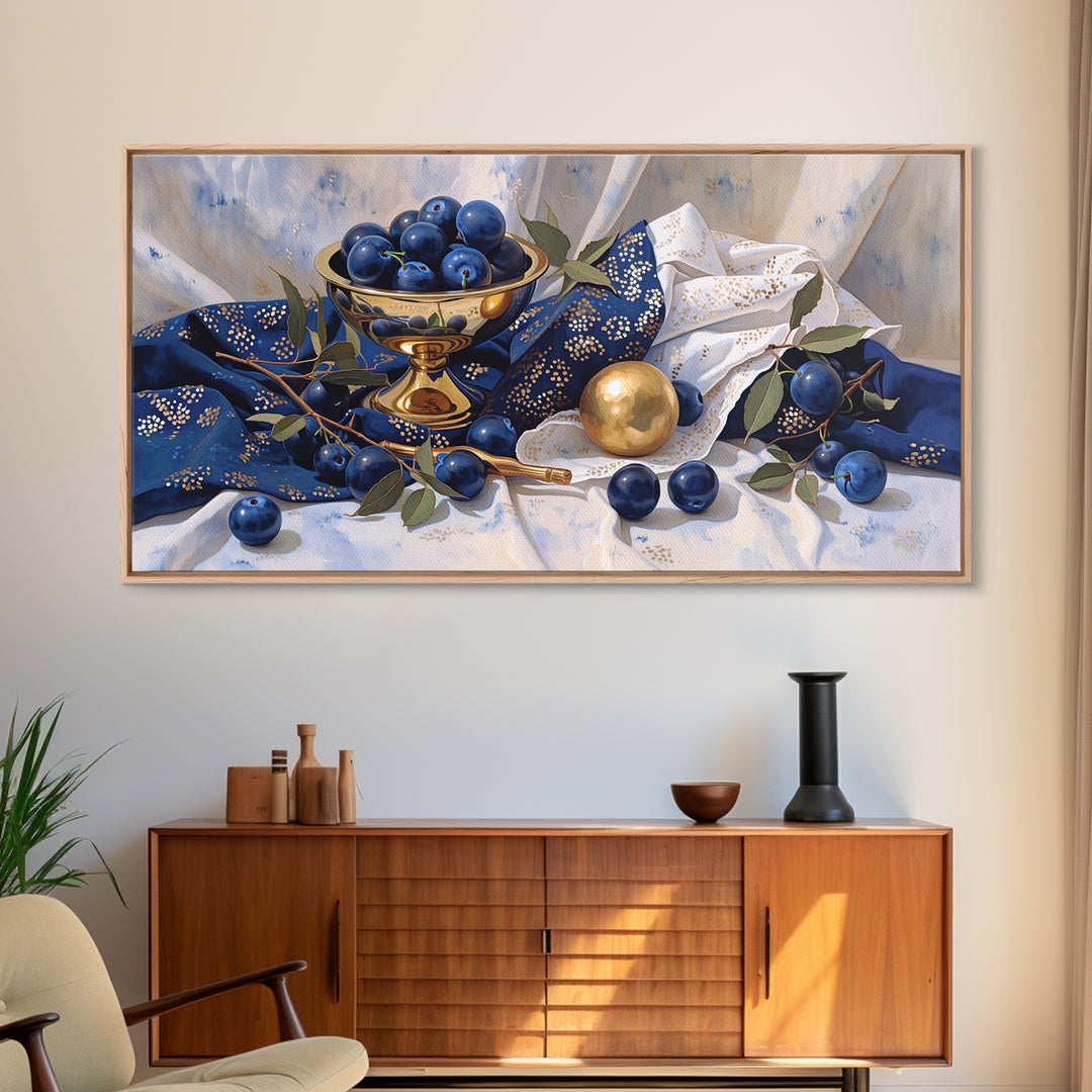 Simple Still Life of Fruit and Linen Canvas Print, General Fine Art, Home Decor, Living Room Decor, Abstract Art, GEN-2x1-36