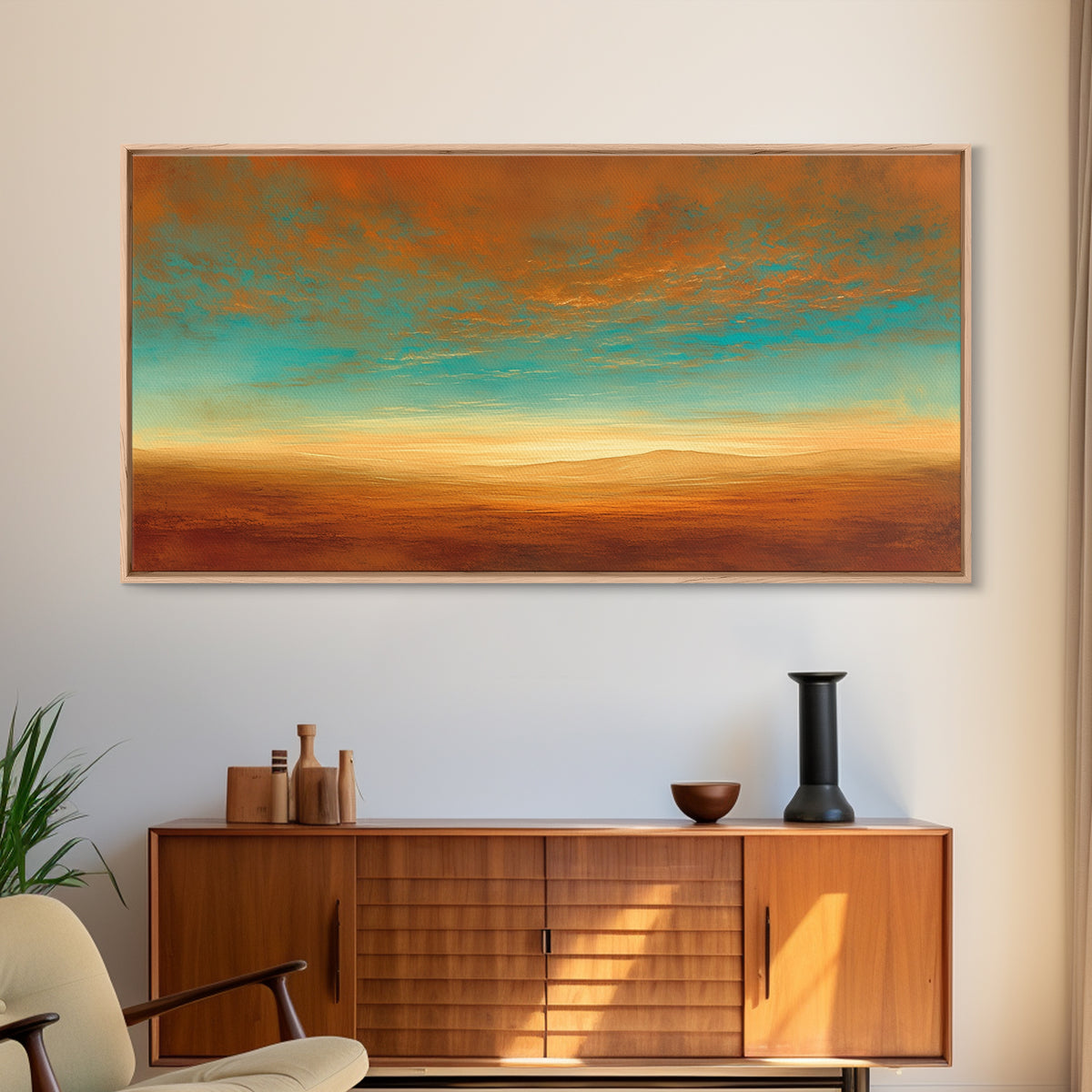 Serene Desert Horizon Framed Canvas Print, General Fine Art, Wall Decor, Living Room Decor, Fine Art, Original Painting, GEN-2x1-37