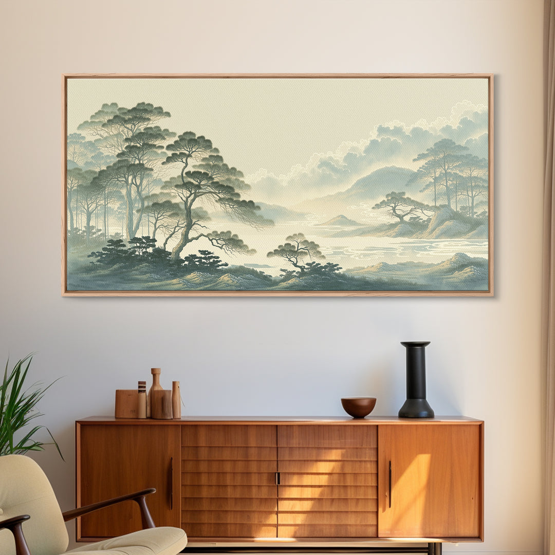 Elegant Ink Wash Landscape Framed Canvas Print, General Fine Art, Poster, Living Room Decor, Fine Art, Wall Art Prints, GEN-2x1-40