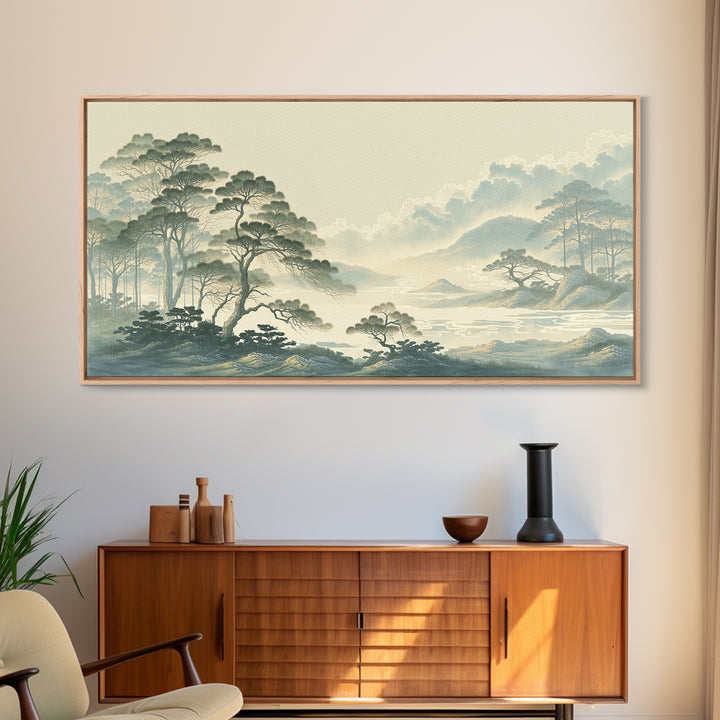 Elegant Ink Wash Landscape Framed Canvas Print, General Fine Art, Poster, Living Room Decor, Fine Art, Wall Art Prints, GEN-2x1-40