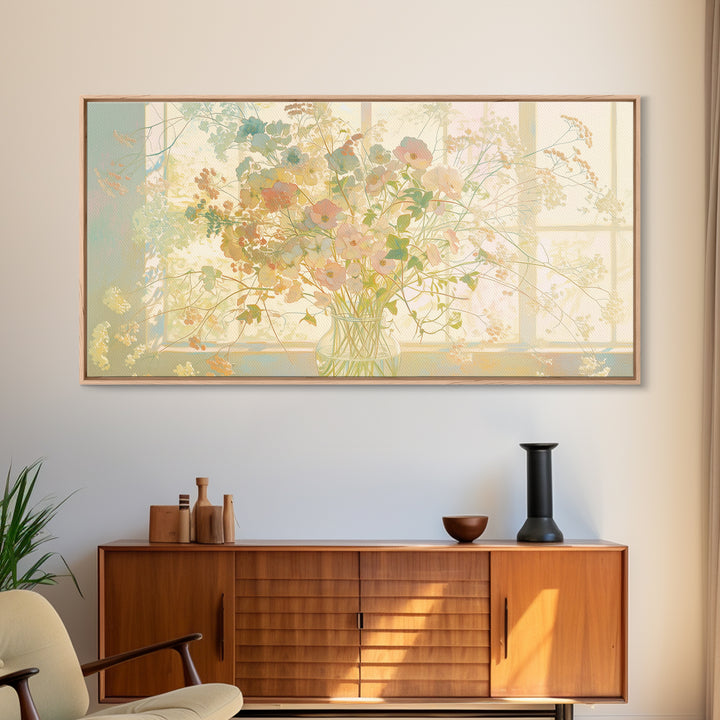 Classic Oil Painted Vase of Wildflowers Framed Canvas Print, General Fine Art, Digital Prints, Living Room Decor, Oil Painting, GEN-2x1-43