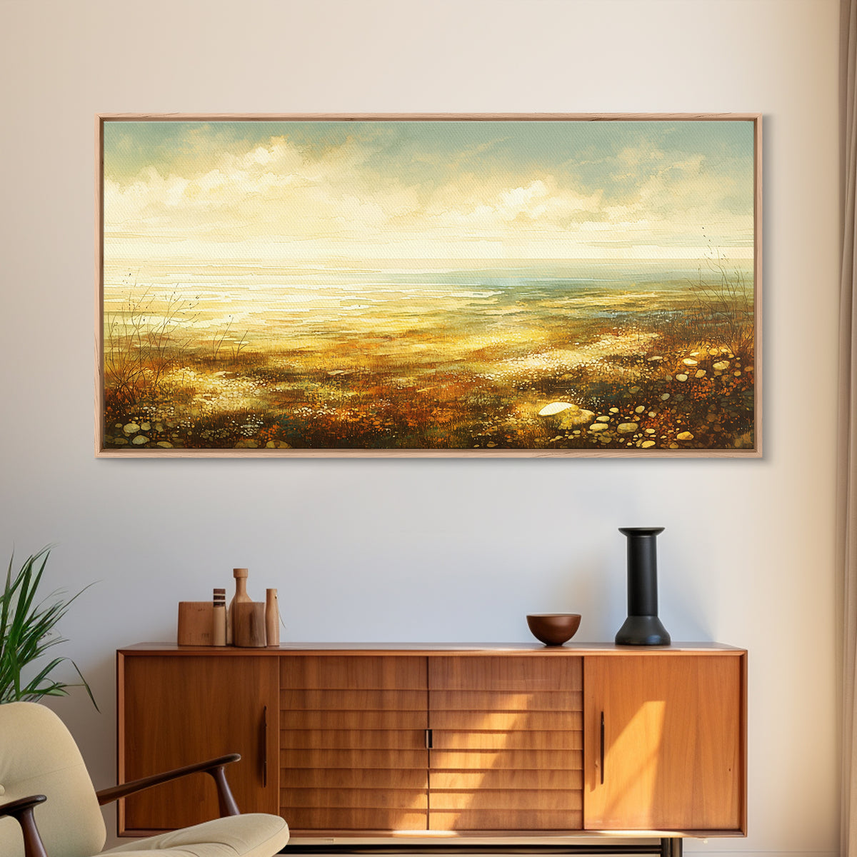 Quiet Abstract Landscape Framed Canvas Print, General Fine Art, Printable, Living Room Decor, Oil Painting, Framed Wall Art, GEN-2x1-45