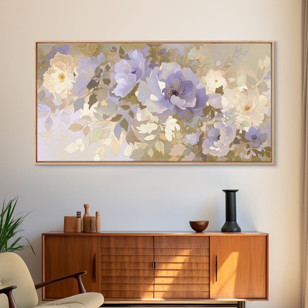 Large Neutral Floral Study Framed Canvas Print, General Fine Art, Poster, Living Room Decor, Fine Art, Wall Art Prints, GEN-2x1-46