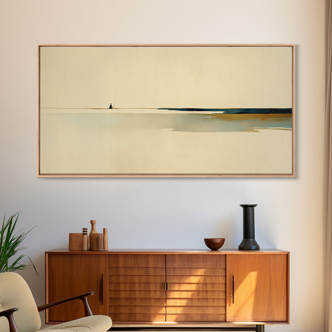 Minimal Black Line Figure on Textured Paper Canvas Print, General Fine Art, Canvas, Living Room Decor, Oil Painting, GEN-2x1-47