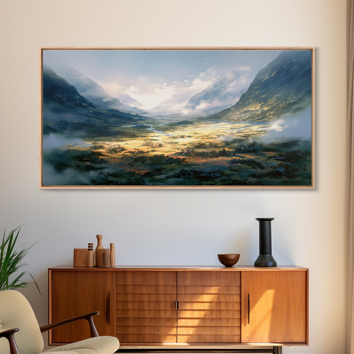 Misty Mountain Valley Canvas Print, General Fine Art, Art, Living Room Decor, Fine Art, Mid Century Modern, Original Painting, GEN-2x1-48