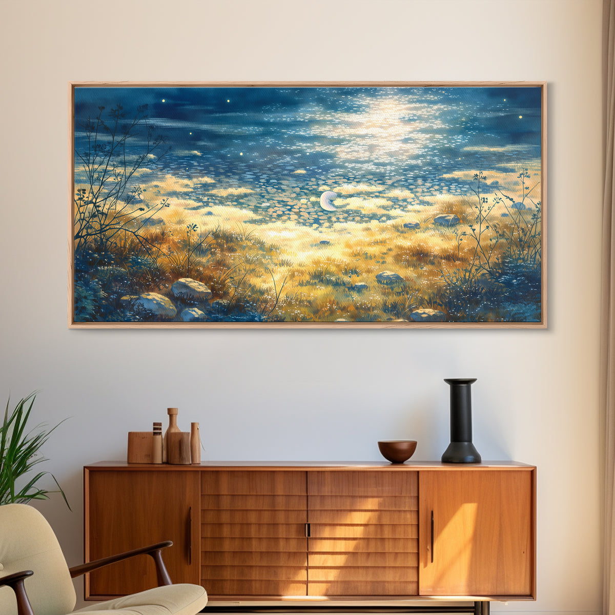 Dreamlike Moonlit Lake Canvas Print, General Fine Art, Art Prints, Living Room Decor, Fine Art, Wall Hanging, GEN-2x1-57