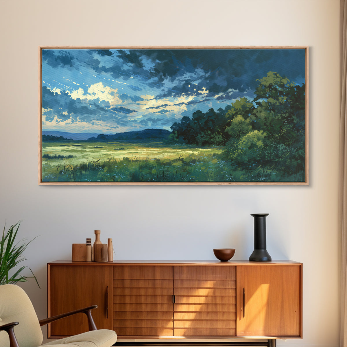 Sunlit Meadow with Loose Impressionist Brushwork Canvas Print, General Fine Art, Wall Decor, Living Room Decor, Fine Art, GEN-2x1-58