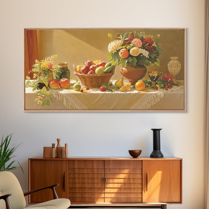 Simple Still Life of Fruit and Linen Framed Canvas Print, General Fine Art, Decor, Living Room Decor, Fine Art, GEN-2x1-60