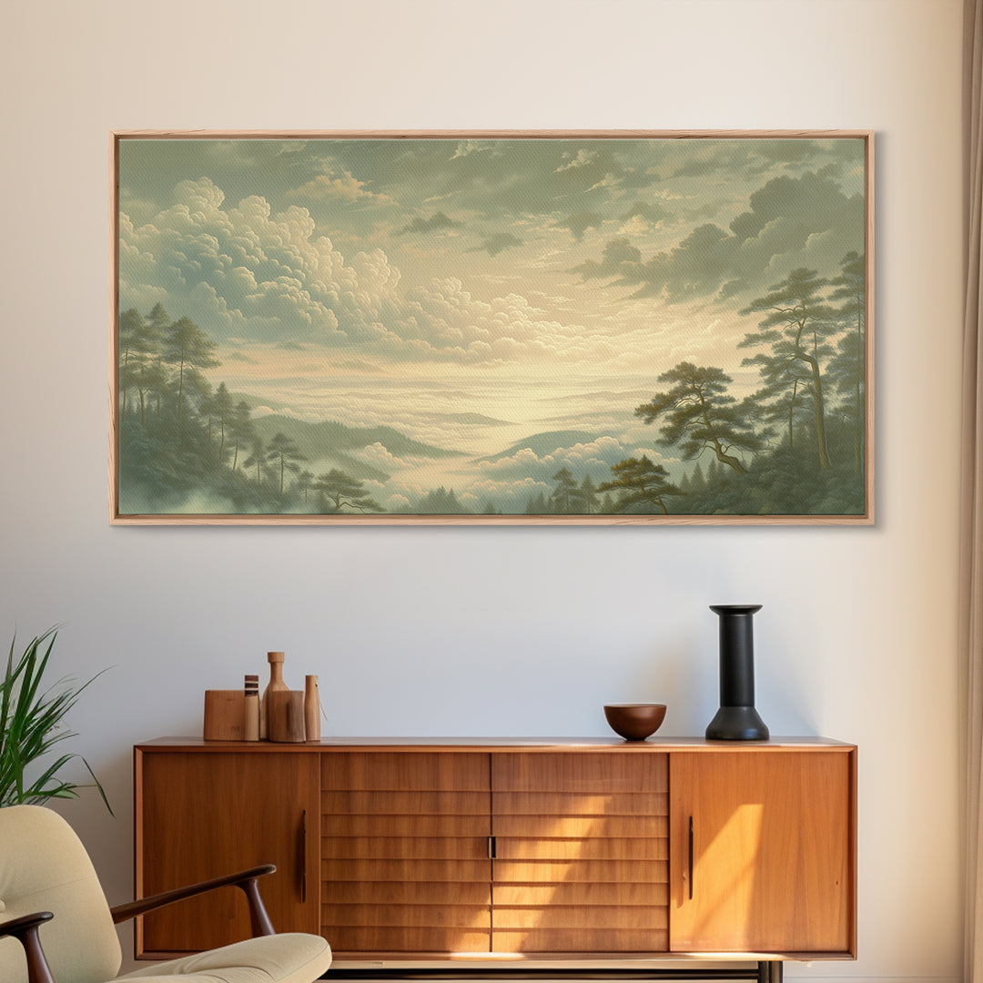 Romantic Cloudscape with Blush and Cream Tones Canvas Print, General Fine Art, Wall Art, Living Room Decor, Oil Painting, GEN-2x1-62