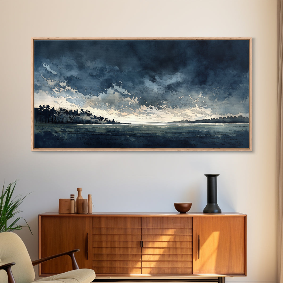 Elegant Ink Wash Landscape Canvas Print, General Fine Art, Digital Prints, Living Room Decor, Oil Painting, Large Wall Art, GEN-2x1-64