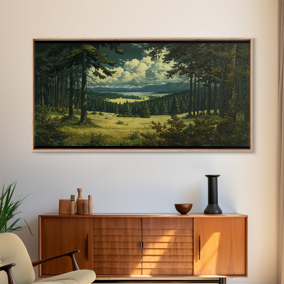 Moody Forest Clearing Canvas Print, General Fine Art, Mid Century Modern, Living Room Decor, Fine Art, Bedroom Decor, GEN-2x1-76