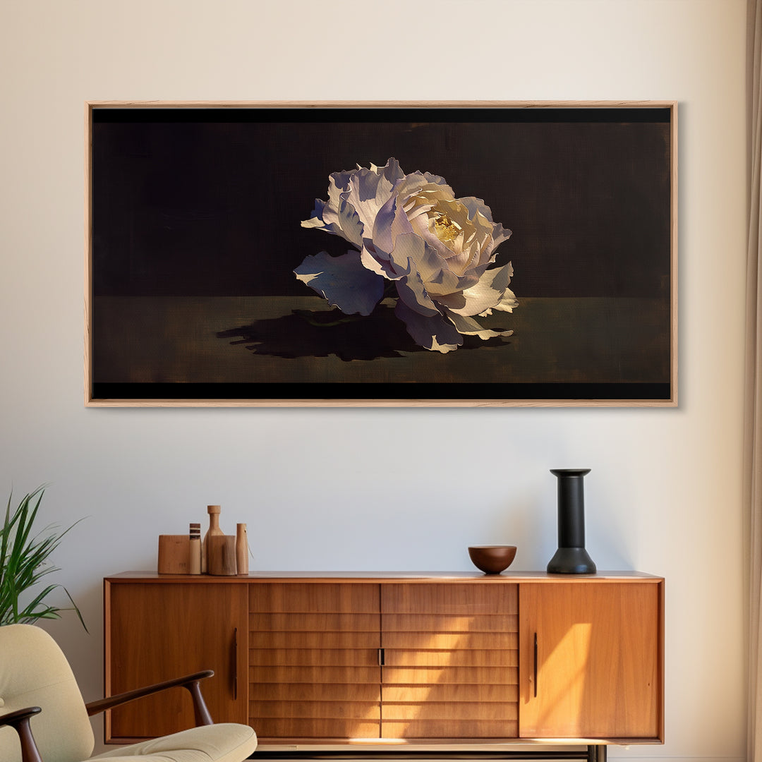 Single Sculptural Flower on a Dark Ground Canvas Print, General Fine Art, Canvas, Living Room Decor, Watercolor Art, GEN-2x1-77