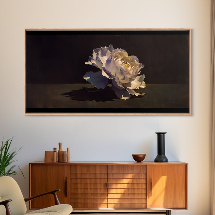 Single Sculptural Flower on a Dark Ground Canvas Print, General Fine Art, Canvas, Living Room Decor, Watercolor Art, GEN-2x1-77