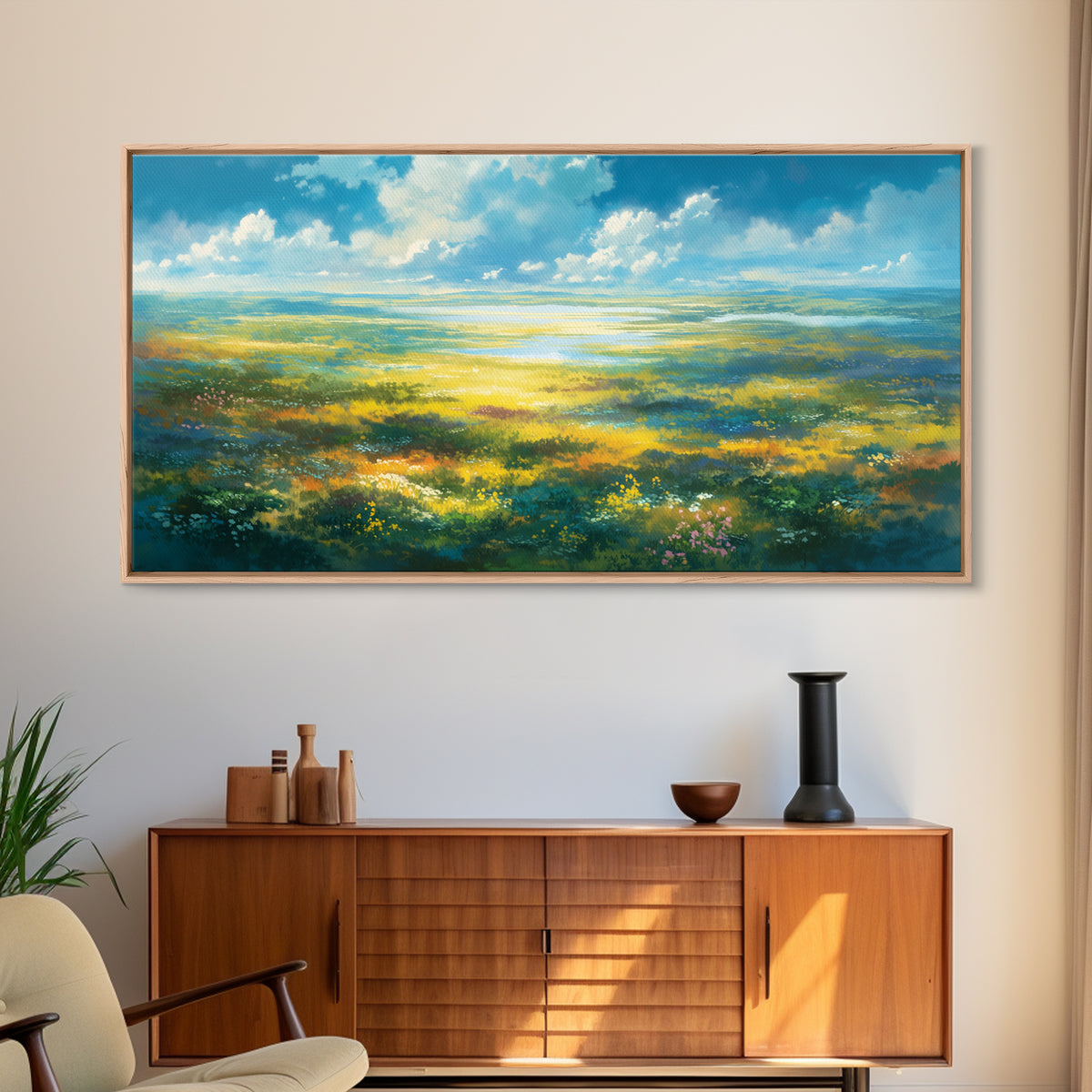 Sunlit Meadow with Loose Impressionist Brushwork Canvas Print, General Fine Art, Wall Decor, Living Room Decor, Fine Art, GEN-2x1-82