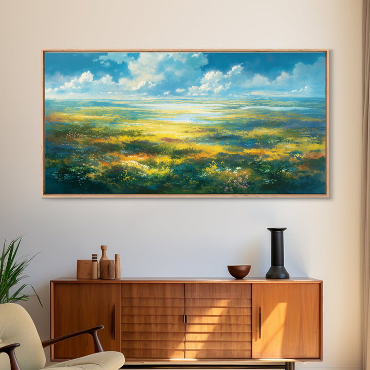 Sunlit Meadow with Loose Impressionist Brushwork Canvas Print, General Fine Art, Wall Decor, Living Room Decor, Fine Art, GEN-2x1-82