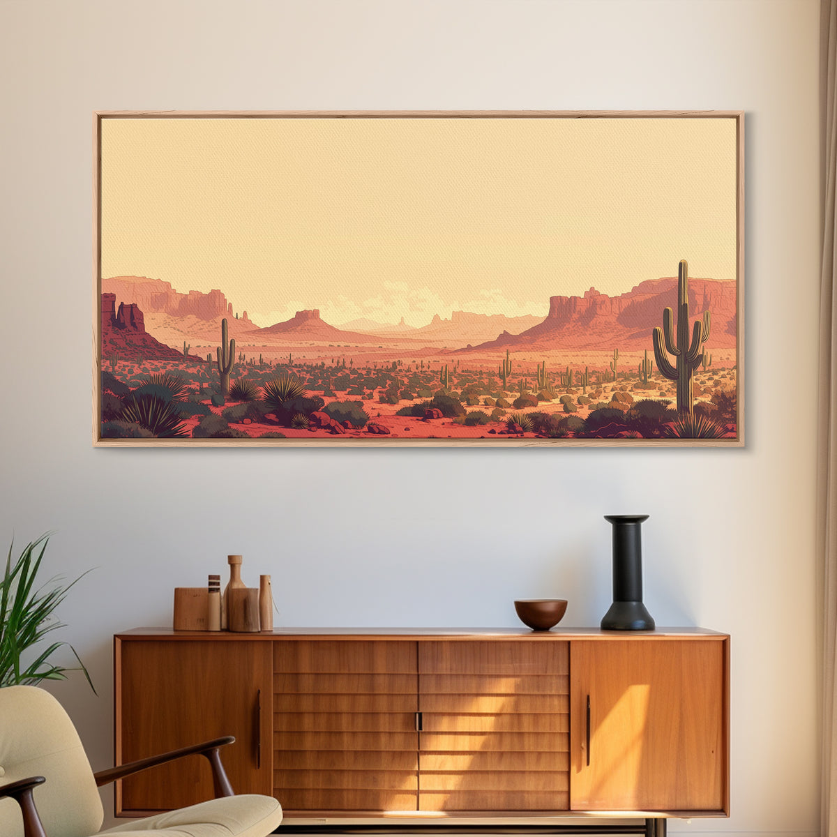 Serene Desert Horizon Framed Canvas Print, General Fine Art, Mid Century Modern, Living Room Decor, Fine Art, GEN-2x1-85