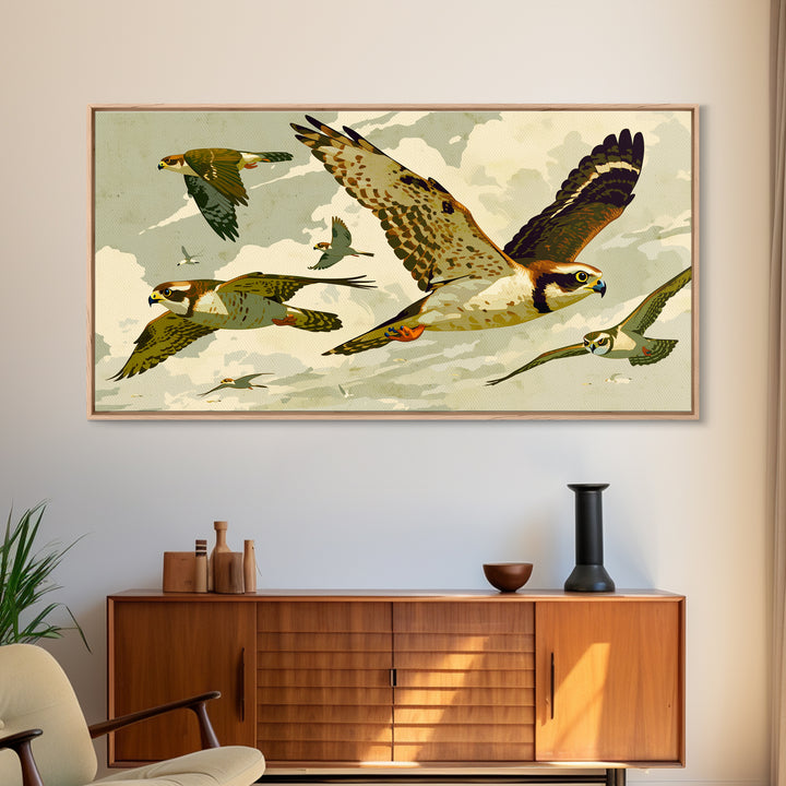 Minimal Birds in Flight over an Open Framed Canvas Print, General Fine Art, Decor, Living Room Decor, Oil Painting, GEN-2x1-90