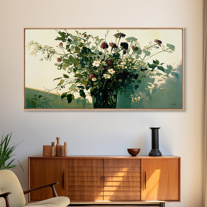 Classic Oil Painted Vase of Wildflowers Framed Canvas Print, General Fine Art, Art Print, Living Room Decor, Fine Art, GEN-2x1-91