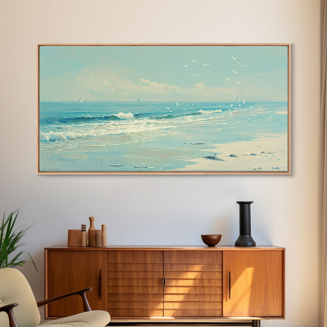 Coastal Water Study Framed Canvas Print, General Fine Art, Digital Wall Art, Living Room Decor, Fine Art, Neutral Decor, GEN-2x1-97