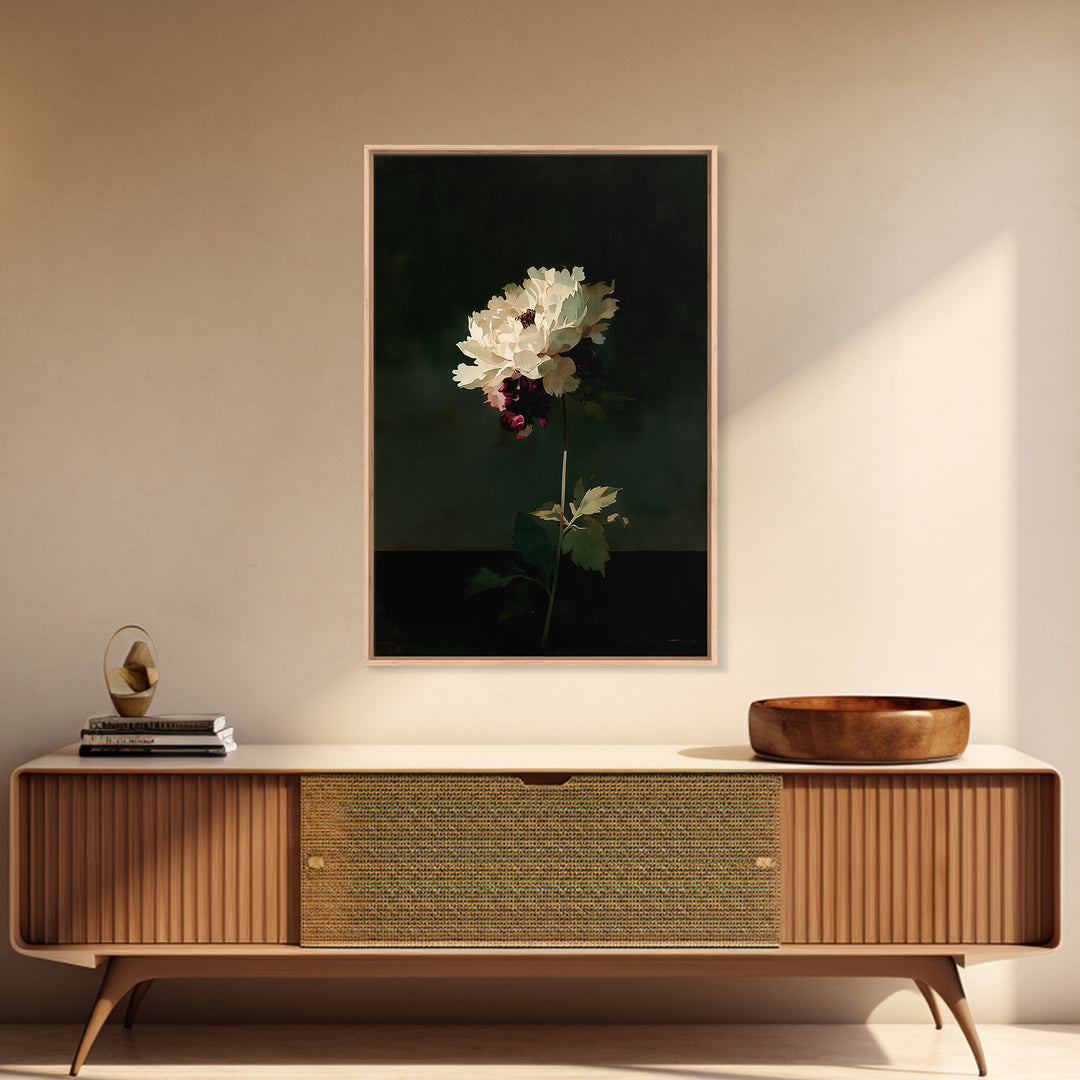 Single Sculptural Flower on a Dark Ground Framed Canvas Print, General Fine Art, Digital Art, Living Room Decor, Fine Art, GEN-2x3-17