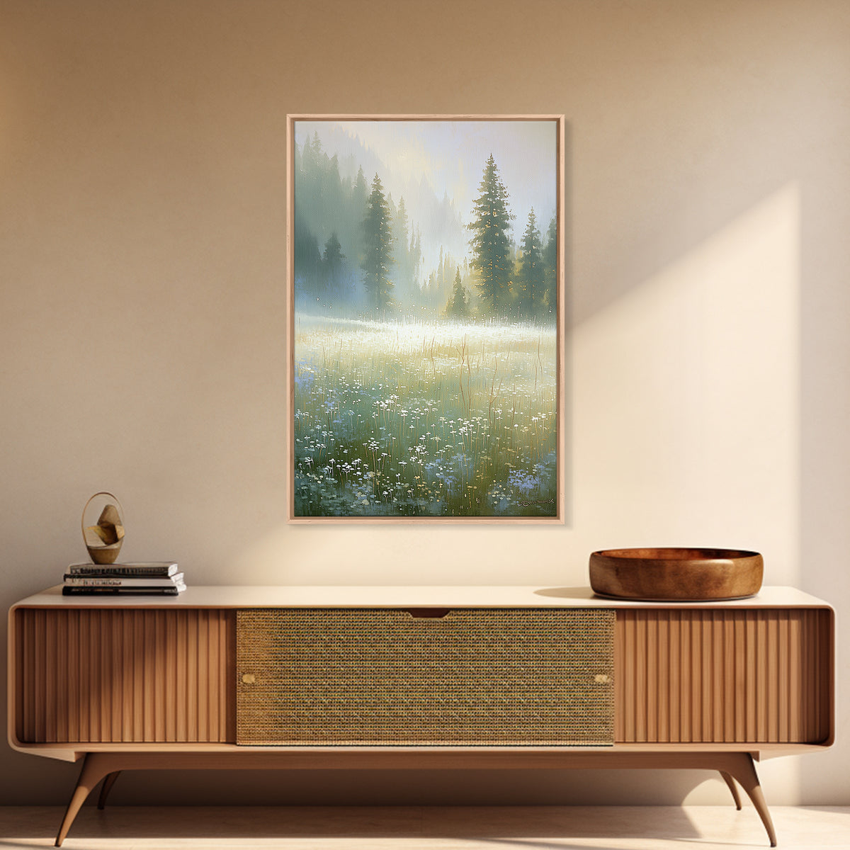 Sunlit Meadow with Loose Impressionist Brushwork Framed Canvas Print, General Fine Art, Poster, Living Room Decor, Fine Art, GEN-2x3-22