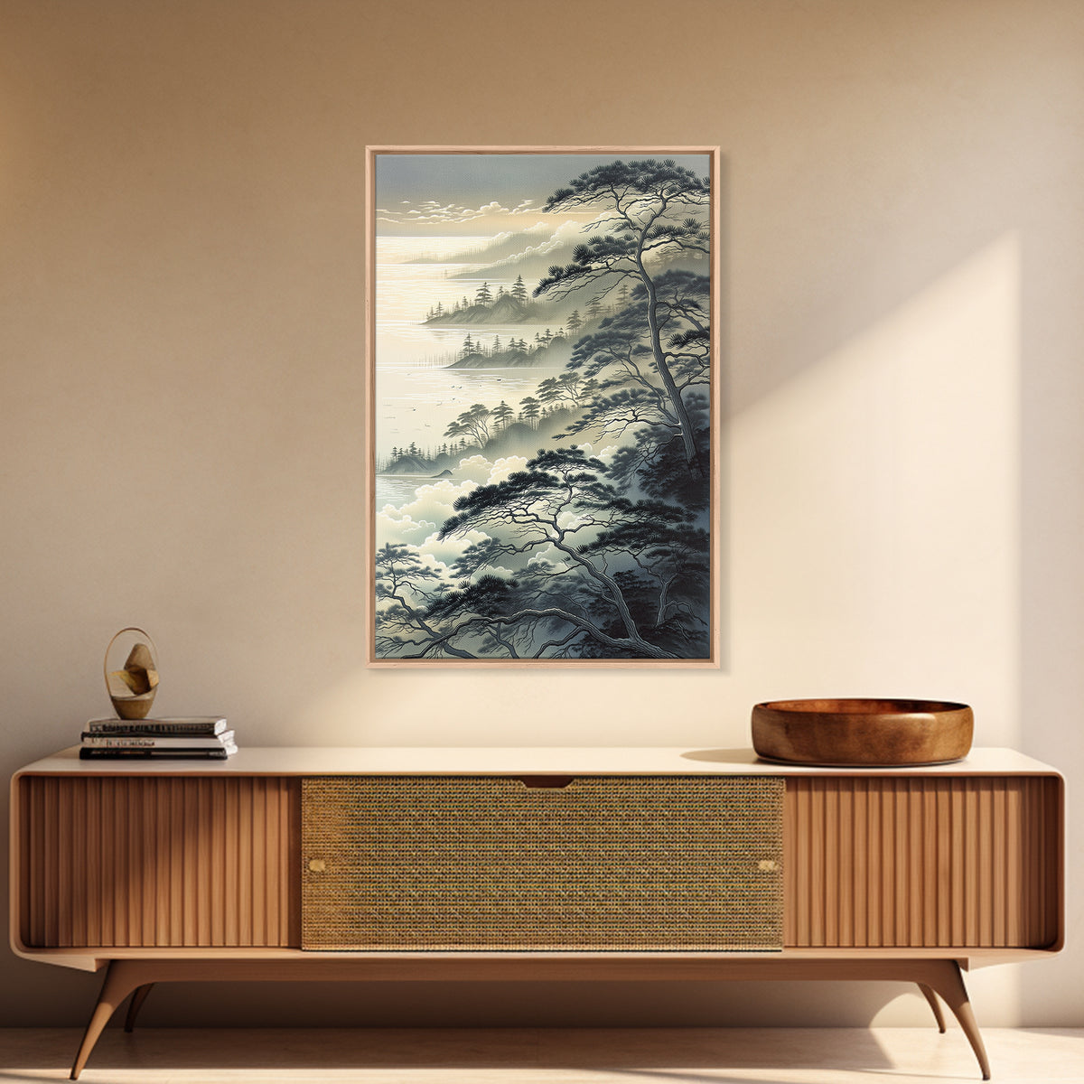 Elegant Ink Wash Landscape Framed Canvas Print, General Fine Art, Wall Hanging, Living Room Decor, Oil Painting, GEN-2x3-28