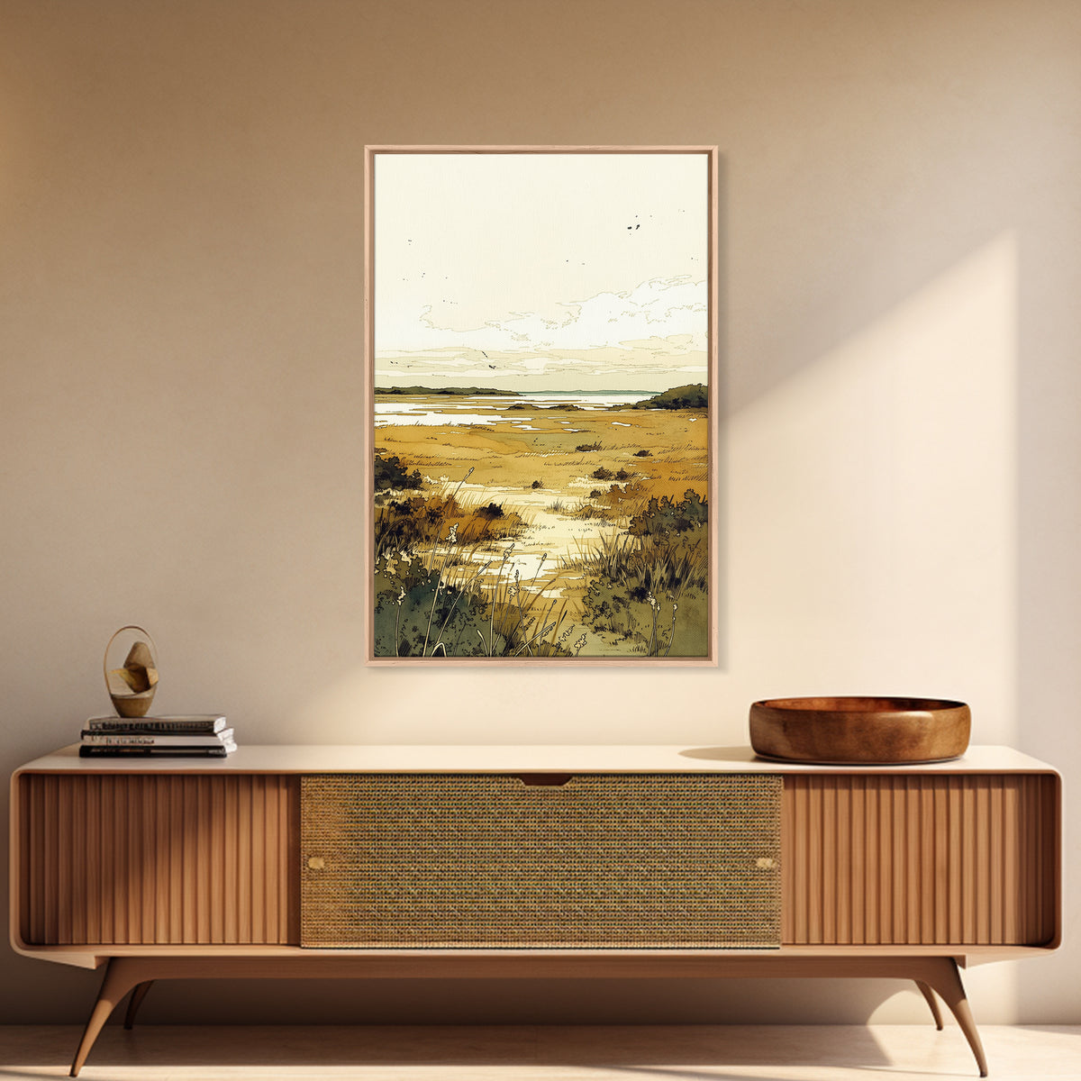 Elegant Ink Wash Landscape Framed Canvas Print, General Fine Art, Contemporary Art, Living Room Decor, Fine Art, GEN-2x3-4