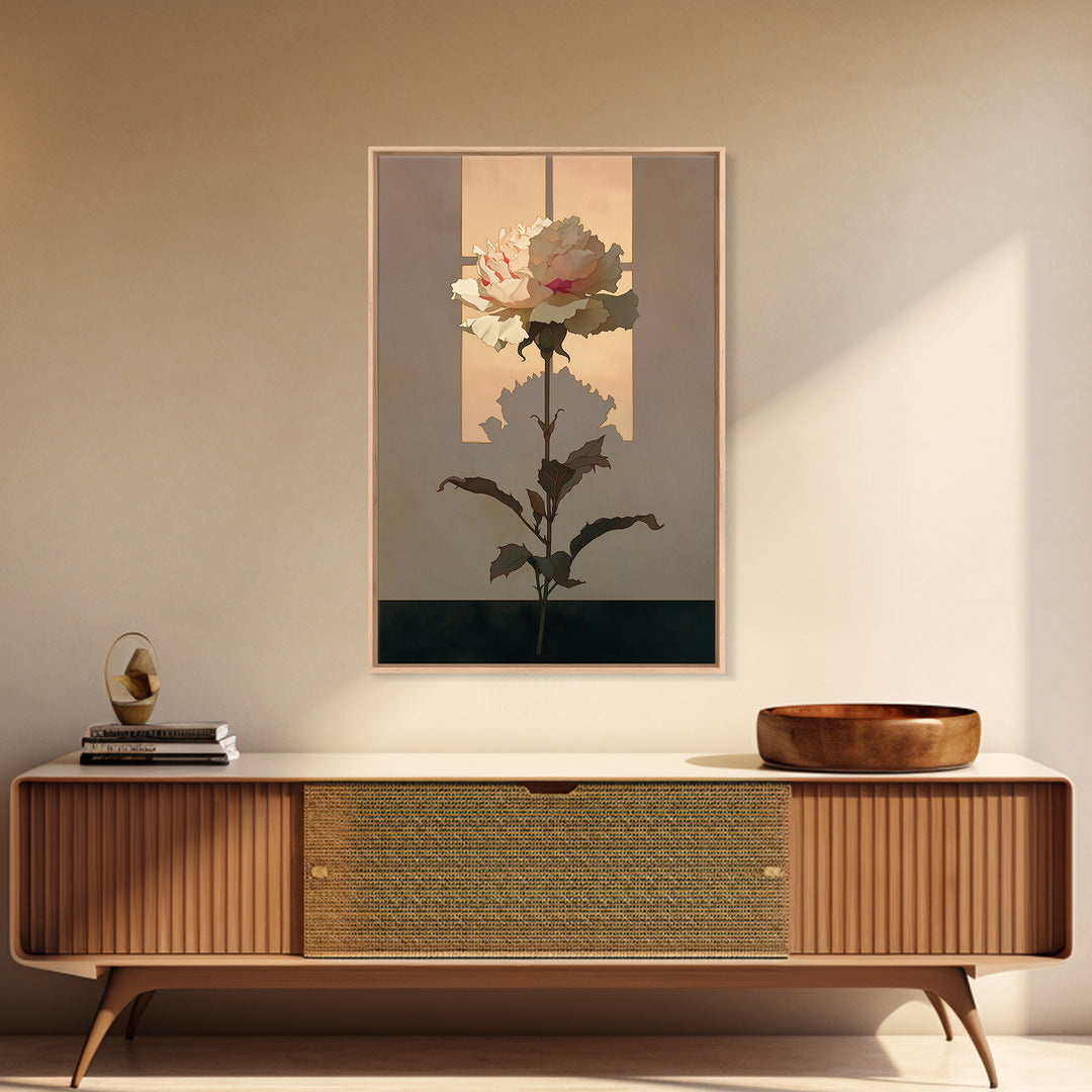 Single Sculptural Flower on a Dark Ground Framed Canvas Print, General Fine Art, Digital Art, Living Room Decor, Fine Art, GEN-2x3-41