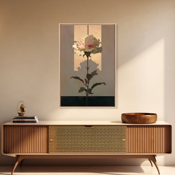 Single Sculptural Flower on a Dark Ground Framed Canvas Print, General Fine Art, Digital Art, Living Room Decor, Fine Art, GEN-2x3-41