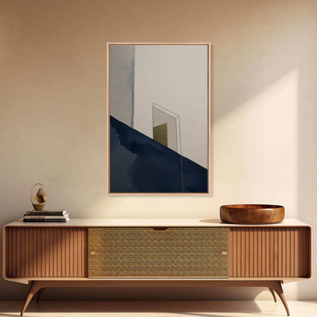 Minimal Black Line Figure on Textured Paper Framed Canvas Print, General Fine Art, Canvas, Living Room Decor, Oil Painting, GEN-2x3-59