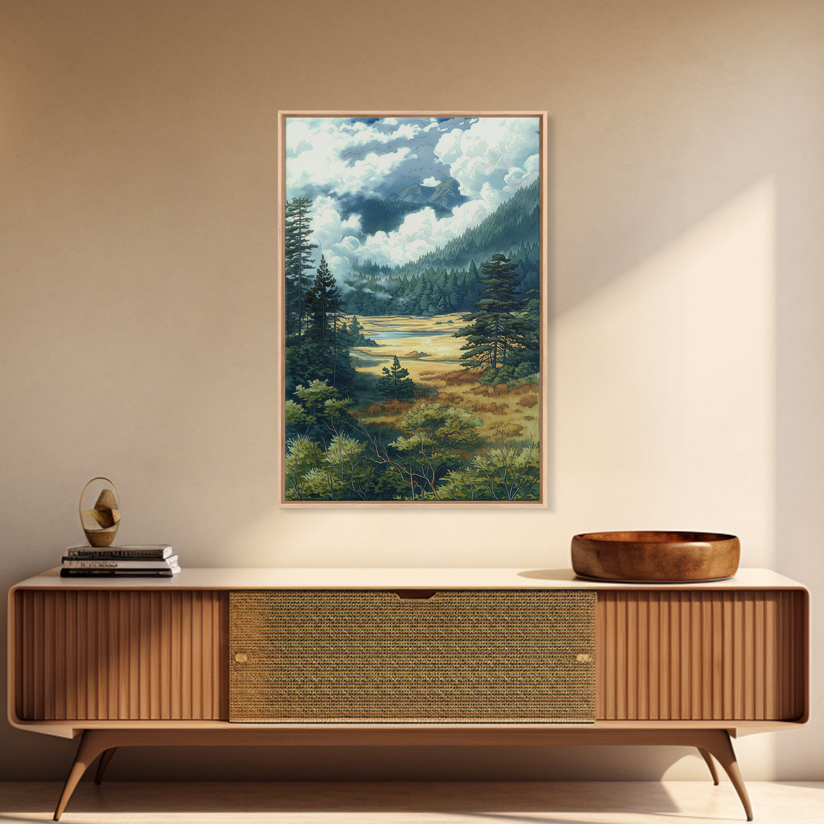 Moody Forest Clearing Framed Canvas Print, General Fine Art, Wall Decor, Living Room Decor, Fine Art, Original Painting, GEN-2x3-64