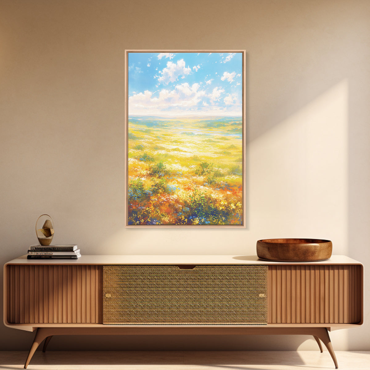 Sunlit Meadow with Loose Impressionist Brushwork Canvas Print, General Fine Art, Digital Prints, Living Room Decor, GEN-2x3-70