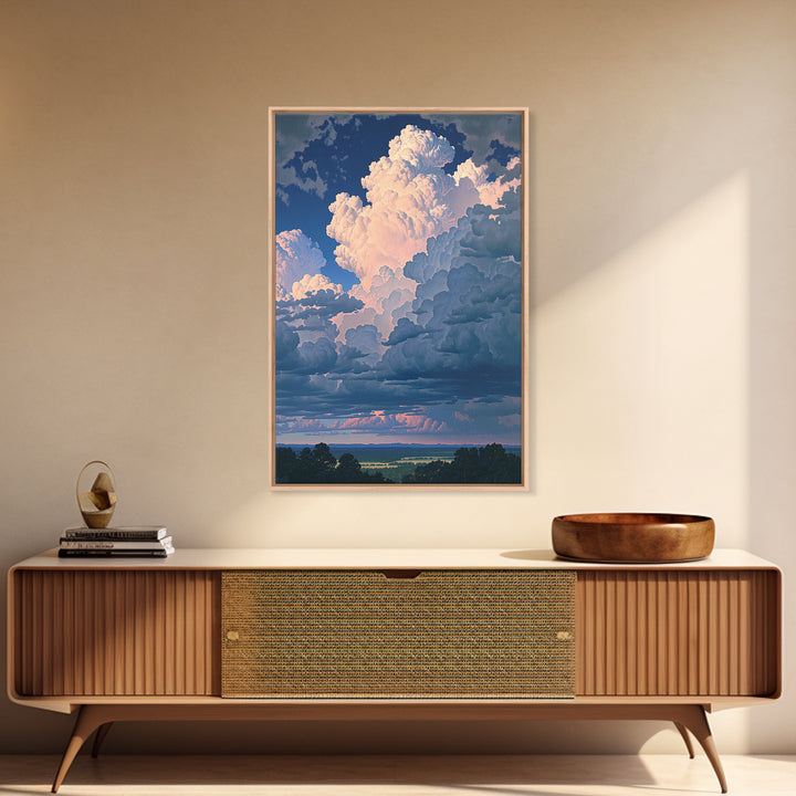 Romantic Cloudscape with Blush and Cream Tones Framed Canvas Print, General Fine Art, Print, Living Room Decor, Watercolor Art, GEN-2x3-74