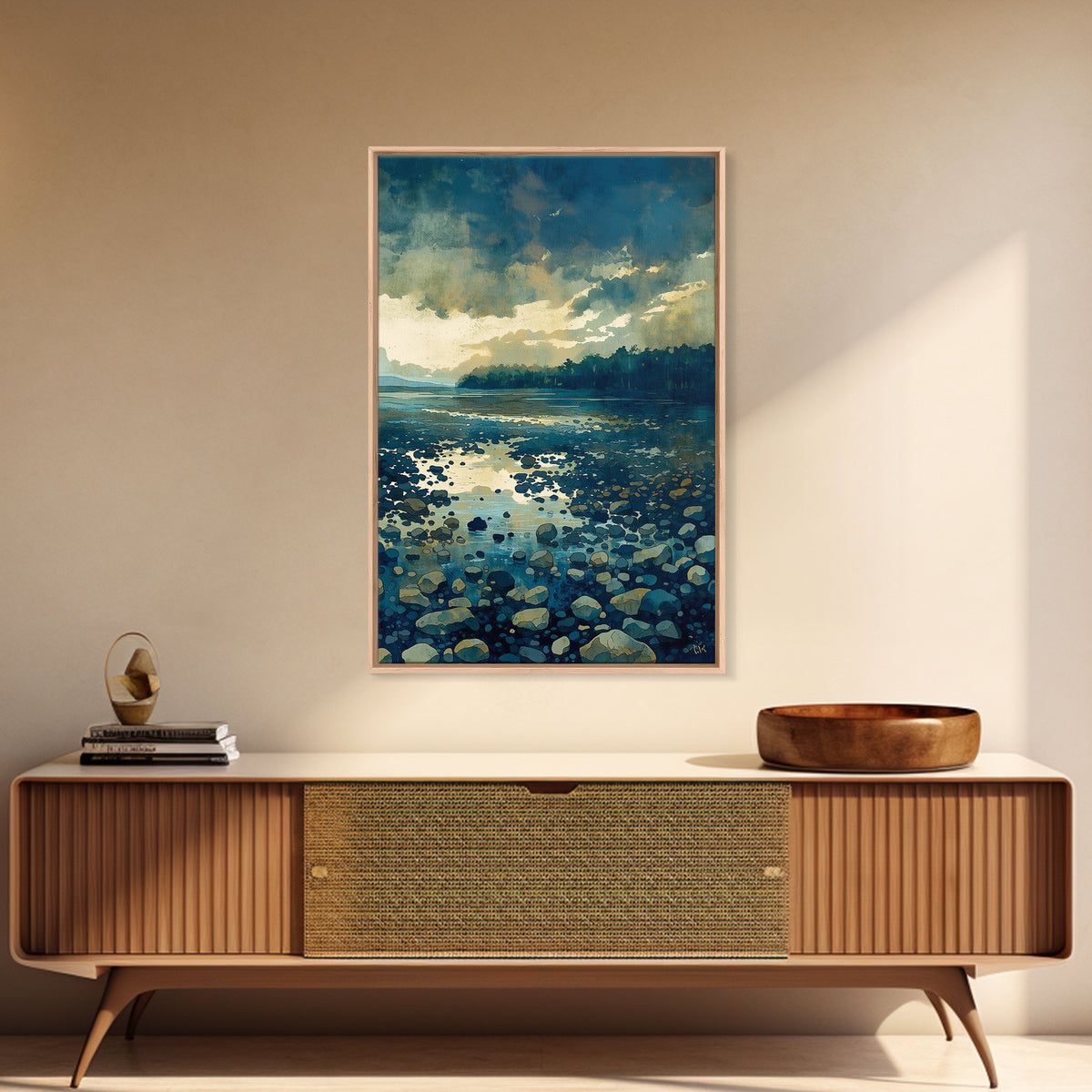 Quiet Abstract River Shape Framed Canvas Print, General Fine Art, Bedroom Decor, Living Room Decor, Abstract Art, GEN-2x3-8
