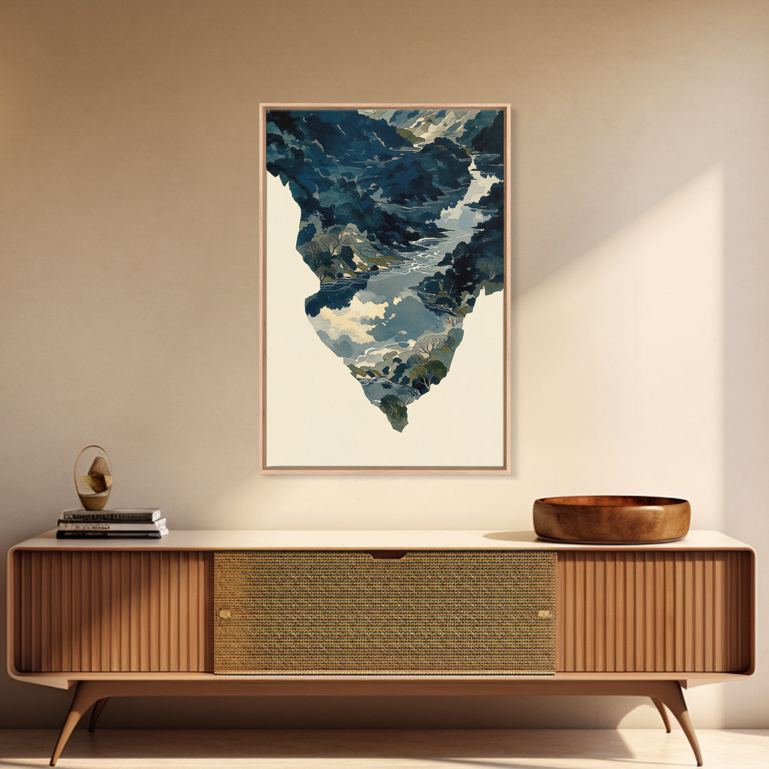 Quiet Abstract River Shape Framed Canvas Print, General Fine Art, Print, Living Room Decor, Abstract Art, Art Deco, GEN-2x3-80