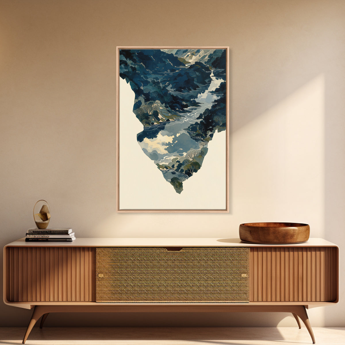 Quiet Abstract River Shape Framed Canvas Print, General Fine Art, Print, Living Room Decor, Abstract Art, Art Deco, GEN-2x3-80
