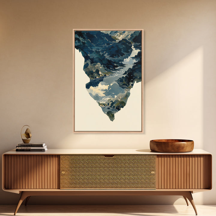 Quiet Abstract River Shape Framed Canvas Print, General Fine Art, Print, Living Room Decor, Abstract Art, Art Deco, GEN-2x3-80