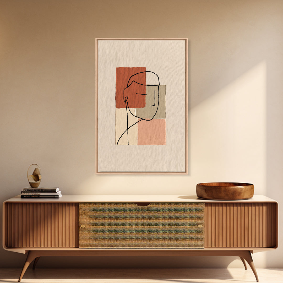 Minimal Black Line Figure on Textured Paper Framed Canvas Print, General Fine Art, Canvas Wall Art, Living Room Decor, Fine Art, GEN-2x3-83