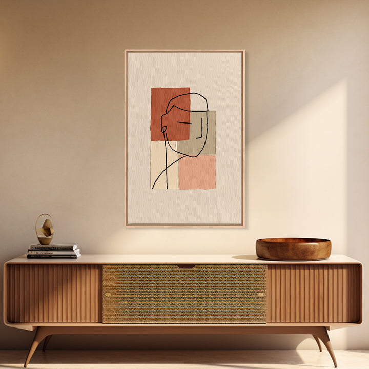 Minimal Black Line Figure on Textured Paper Framed Canvas Print, General Fine Art, Canvas Wall Art, Living Room Decor, Fine Art, GEN-2x3-83